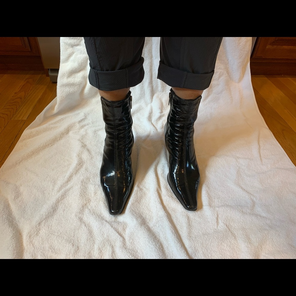 Aquatalia black patten leather boots